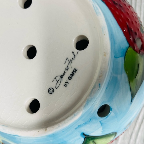 Strawberry Colander Bowl with Plate Saucer Denise Ford Ganz Ceramic Whimsical - Picture 6 of 7